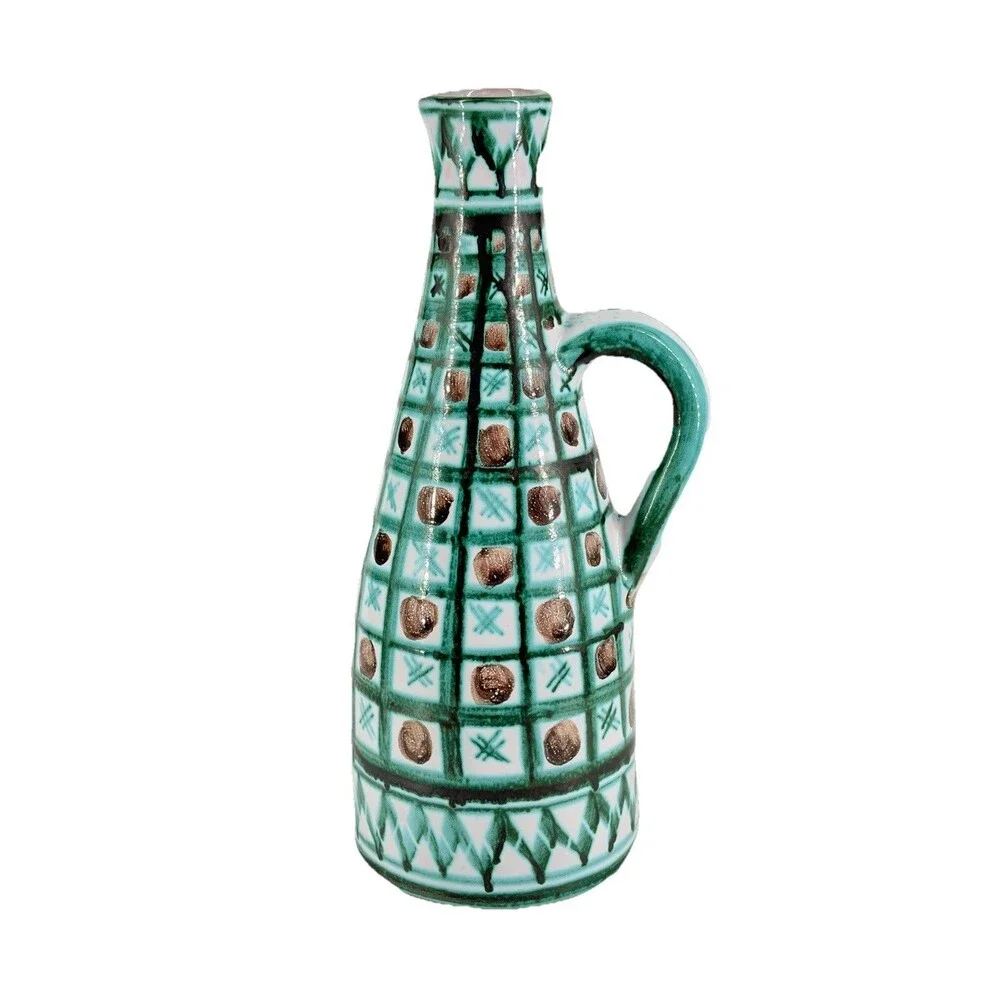 Vintage Robert Picault Vallauris France Pottery Pitcher/Carafe Bottle Jug Green